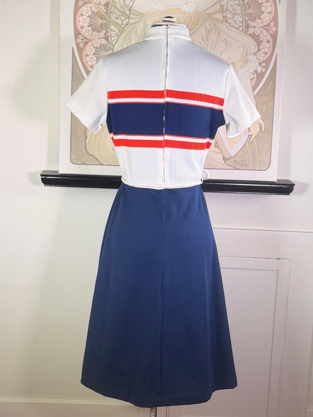 Vintage 70s Toni Todd Color Blocking Mock Neck Short Sleeve A Line Mod Dress M - Picture 3 of 9